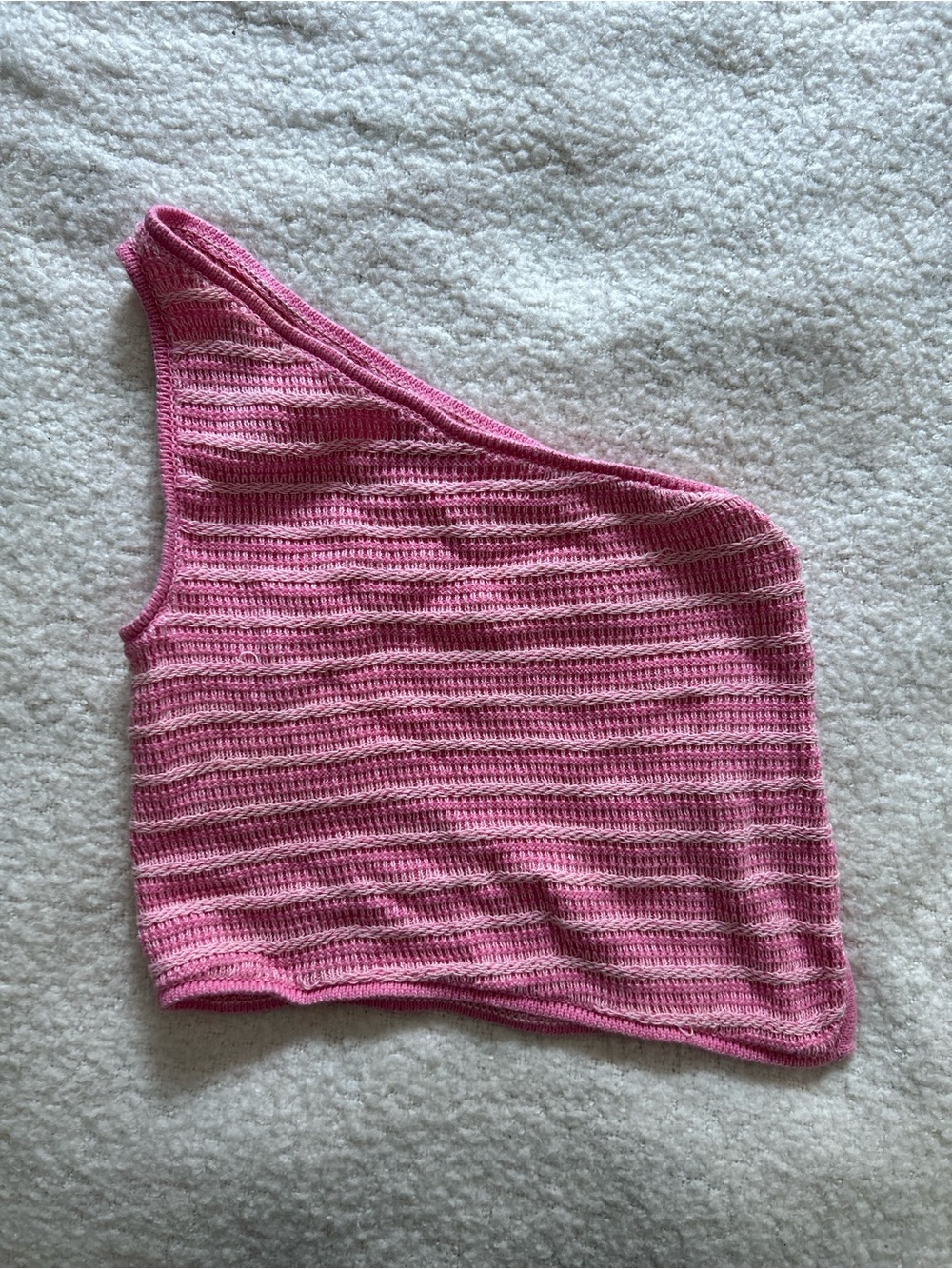 American Eagle Outfitters Pink One-Shoulder Crochet Knit Tank
